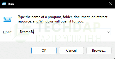 Opening the temporary files folder on Windows using Run